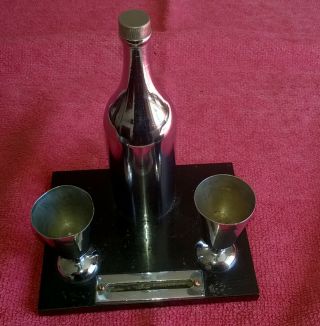 Art Deco Chrome Champagne Wine Bottle & Glasses Table Lighter Striker.