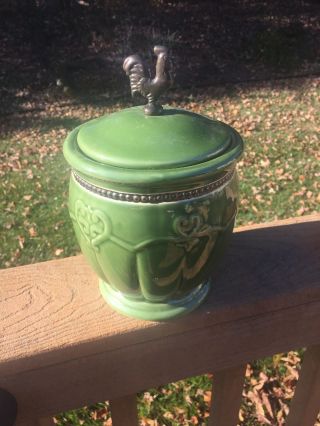 Cracker Barrel Rare Thanksgiving Christmas Green Rooster Canister Cookie Jar
