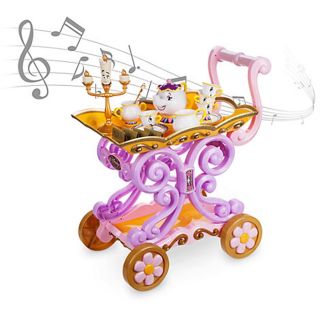 Disney Store Beauty Beast  Be Our Guest  Singing Tea Cart Belle Chip Play Set