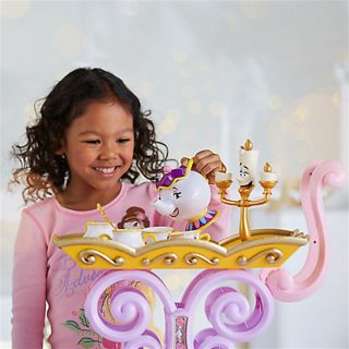 Disney Store Beauty Beast  Be Our Guest  Singing Tea Cart Belle Chip Play Set 3
