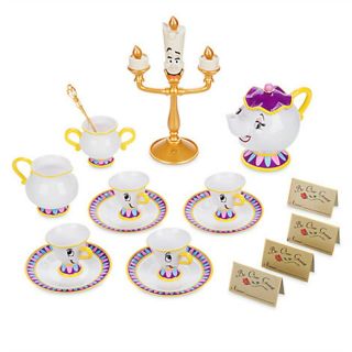 Disney Store Beauty Beast  Be Our Guest  Singing Tea Cart Belle Chip Play Set 4