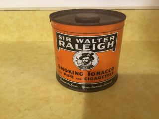 Vintage Advertising Sir Walter Raleigh Smoking Tobacco Tin Can W/ Turn Key (v92)