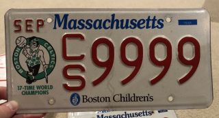Massachusetts Optional Sports License Plate Boston Celtics Cs 9999 Quad 9’s
