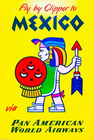 Mexico By Airplane Vintage Latin America Mexican Travel Advertisement Poster