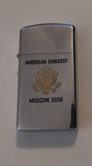 Collectible Zippo Slim Lighter,  American Embassy,  Moscow,  Excellet