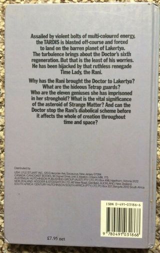 DOCTOR WHO: TIME AND THE RANI - WH Allen Hardback Book Novel 1987 Pip Jane Baker 2