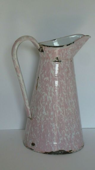 Large Vintage French Enamelware Body Pitcher Pink