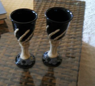 Skeleton Hand Goblet Ganz Glasses Halloween 2 Gothic Scary Drink Ale Ceramic
