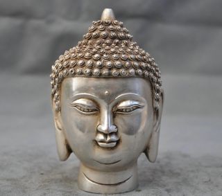 Tibet Tibetan Buddhism Silver Bronze Shakyamuni Buddha Head Bust Statue Figurine