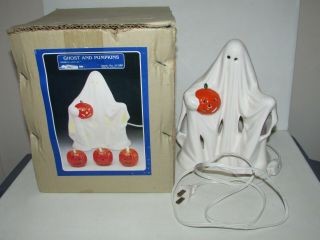 House Of Lloyd,  Inc.  9 " Lighted Halloween Ceramic Ghost & Pumpkin W/ Box