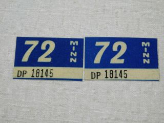 1972 Minnesota Passenger Car License Plate Sticker Pair