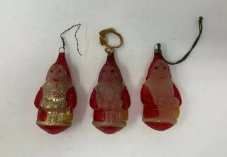 3 Antique Santa Claus Christmas Tree Blown Glass Ornaments