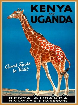 Kenya & Uganda Africa Vintage Travel Wall Advertisement Art Poster Print