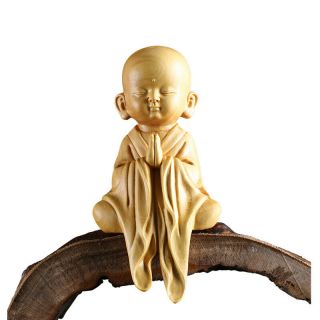 12.  8 6.  2 4.  2cm Stunning Boxwood Carving Little Monk Za - Zen Cute Handwork Carving