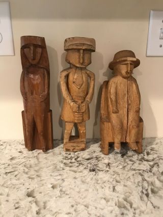 Set Of 3 Hand Carved Wooden Statues From Panama 1950’s.  11” Tall.