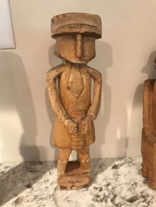 Set Of 3 Hand Carved Wooden Statues from Panama 1950’s.  11” Tall. 4