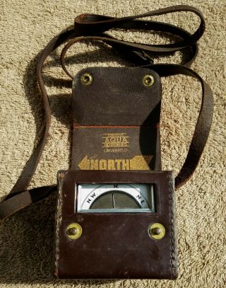 Vintage Aqua Surveys Instruments Company Magnetic Locator Compass Cowhide Case