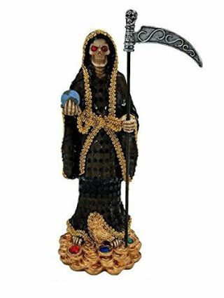 13 " Santa Muerte Black Statue Holy Death Grim Reaper Skull Skeleton Negra