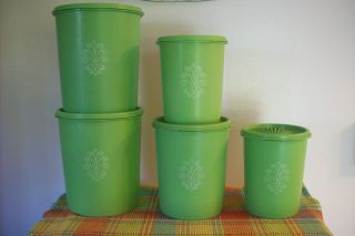 10 Piece Vintage Tupperware Nesting Apple Green Canister Servalier Set -