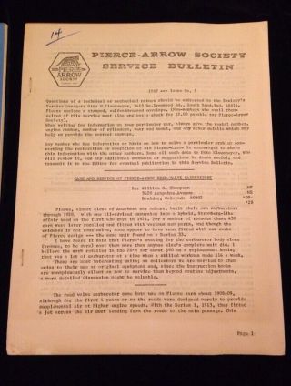 Pierce - Arrow Society Service Bulletin And " Vintage Vehicles " Featuring Pierce