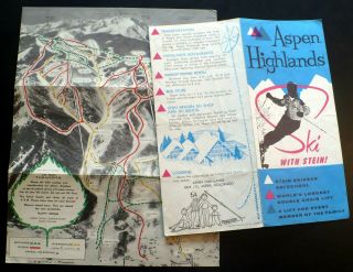1960s Aspen Highlands Co,  Olympian Stein Eriksen Ski School,  Brochure,  Map