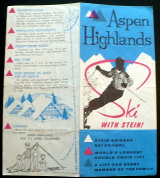 1960s Aspen Highlands CO,  Olympian Stein Eriksen Ski School,  Brochure,  Map 3