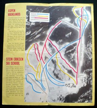 1960s Aspen Highlands CO,  Olympian Stein Eriksen Ski School,  Brochure,  Map 4