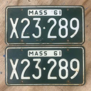 Massachusetts 1961 License Plate Pair X23 289 Rmv Clear Yom Ford Chevy 1962