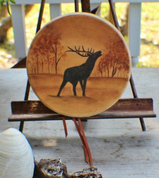 8 " Elk Hide Hand Drum W/ Decorative Painting Cherokee Made William Lattie Cert