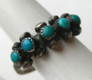 Vintage Zuni Indian Sterling Silver Turquoise Petit Point Band Ring 6