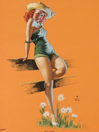 Vintage 1940s She ' s A Daisy Earl Moran Pin - Up Print Farm Country Girl Redhead 2