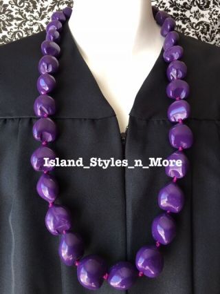 Hawaii Wedding Kukui Nut Lei Graduation Luau Hula Party Necklace Solid Purple