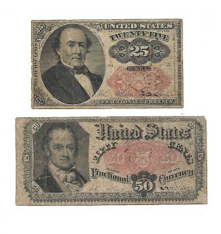 Set Of 2 U.  S.  Fractional Notes: 25 Cents,  50 Cents Notes 1870s Fine,  /avf