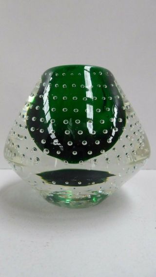 Vintage Green Cased Glass Control Bubble Candle Stick Holder