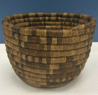 Antique Native American Small Brown Woven Basket Bowl 5” X 7”