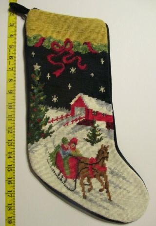 Lands End Blank Winter Sleigh Ride Needlepoint Christmas Stocking
