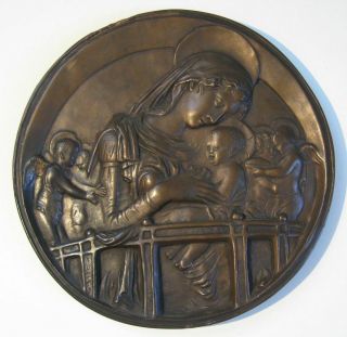 Antique Madonna And Child - Jesus & Mary - Bronzed Ceramic Plaque Icon Pottery