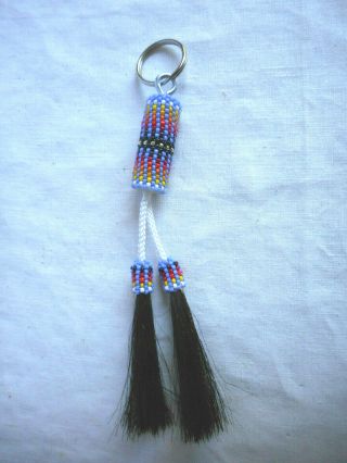Navajo Indian Bead Work Key Chain Horse Hair Metal Ring Native American Purple