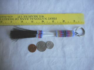 Navajo Indian Bead work Key Chain Horse Hair Metal Ring Native American Purple 3