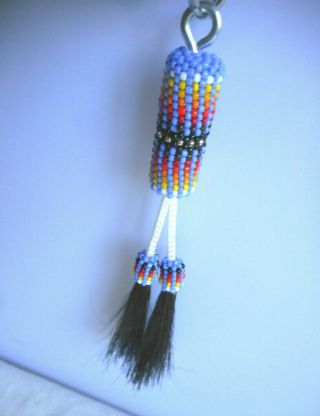 Navajo Indian Bead work Key Chain Horse Hair Metal Ring Native American Purple 5