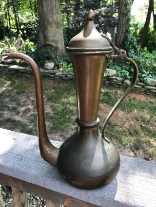 Middle Eastern Hammered Brass & Copper Ornate Pitcher Tea Pot