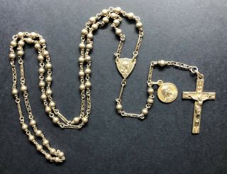 † Nun Antique Sterling Silver Beads Rosary W Sorrowful Mother Medal †