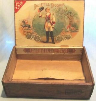 Antique/old/vintage " The Little Trooper " Sr.  Wood/wooden Cigar Box - Pennsylvania