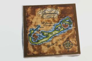 Bermuda Island Map Trivet Hot Pad Ocean Beach Travel Cork Backed Coaster