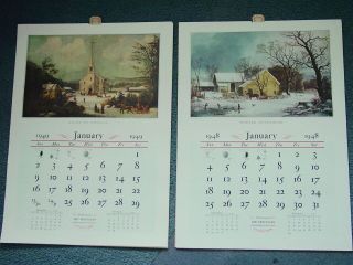 1948 &1949 Travelers Ins.  Co.  Full Wall Calendars - 16 " X 22 " Currier &ives Prints