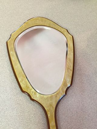 Vintage Celluloid Bakelite Hand Held Vanity Mirror Beveled Glass,  Matching Box 4