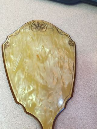 Vintage Celluloid Bakelite Hand Held Vanity Mirror Beveled Glass,  Matching Box 5
