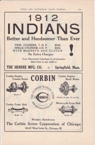 1912 Indian Motorcycle Ad / Hendee Mfg Co /