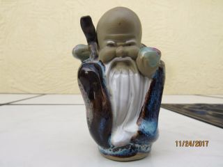 Chinese Shiwan Clay Ceramic Shou Xing God Of Longevity Figurine Mudman Vgc