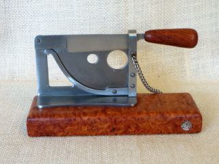 Tabletop Cigar Cutter Guillotine Style Steel Blade With Burl Wood Base